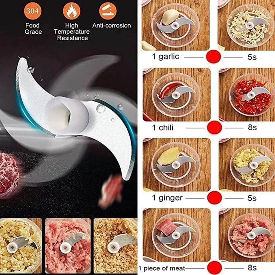 Mini Electric Garlic Chopper - USB Rechargeable 250ml Portable Food Processor for Onion Vegetable Fruit Mincer, Cordless Water-Resistant Cutter with Stainless Steel Blades, Multi-Purpose Mixer