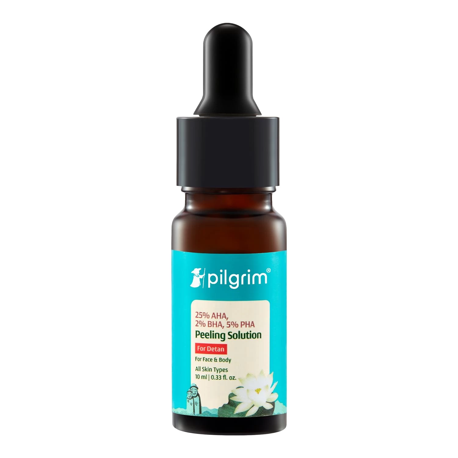Pilgrim 25% AHA + 2% BHA + 5% PHA Peeling Solution For Tan Removal - 10ml |10-Minute Facial At Home | Advanced Exfoliating Peel for Brighter & Smoother Skin, Pore Cleansing | For All Skin Type