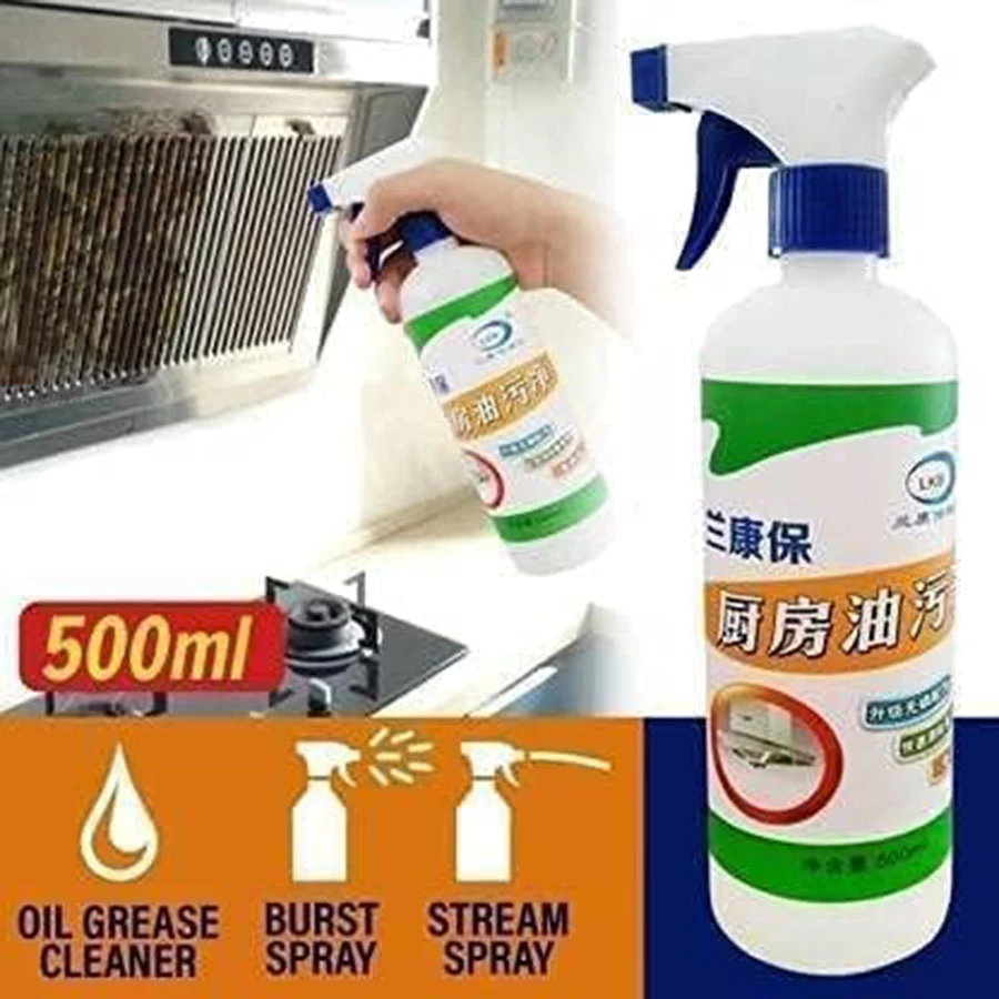 Kitchen Oil & Grease Cleaner Spray 500 ml, Kitchen Degreaser Stain Remover for Chimney, Gas Stove, Grill, Kitchen Hood, Tiles, Walls & Sink, Spray and Wipe Cleaning Solution