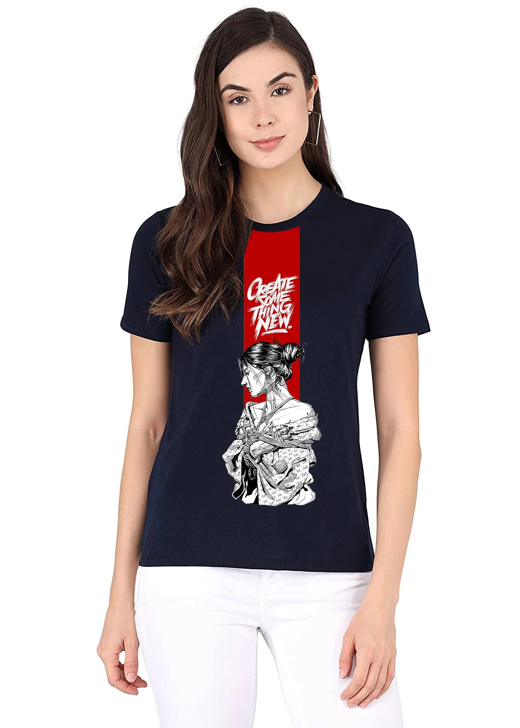 IKING Women Printed Round Neck Cotton T-Shirt