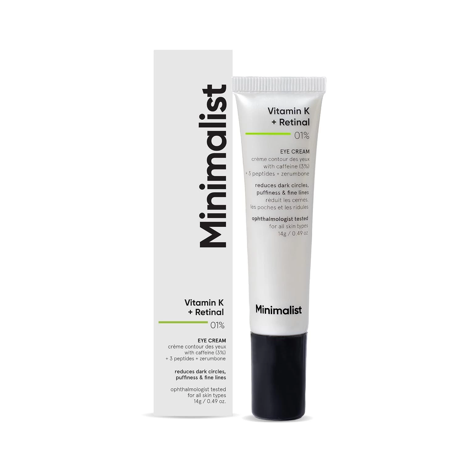 Minimalist Vitamin K + Retinal 01% Under Eye Cream | Reduces Dark Circles, Wrinkles & Fine Lines | With Caffeine for Puffiness | For Women & Men |