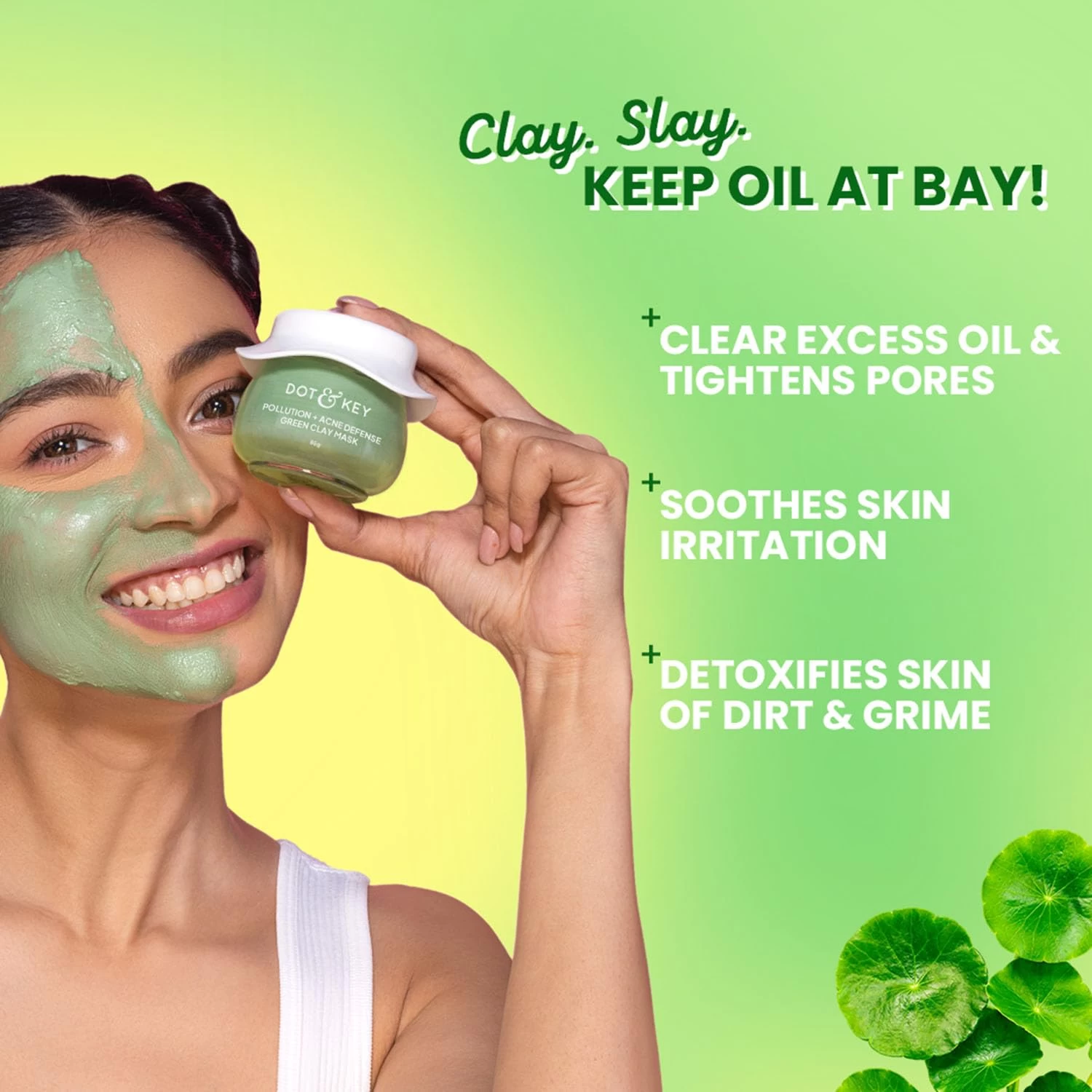 Dot & Key Skin Care Pollution + Acne Defense Green Clay Mask | Clay Mask for Face with Salicylic & Matcha Tea | Reduces Active Acne, Soothes Redness | For Dark Spots, Oily, Acne Prone Skin | 85g