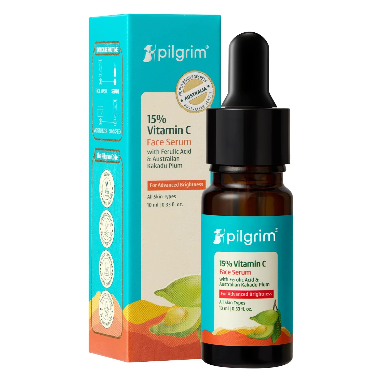 Pilgrim 15% Vitamin C Serum  for Glowing Skin with Ferulic Acid & Kakadu Plum | Advanced Dark Spot Corrector, Hyperpigmentation & Brightening Face Serum | For All, Combination, Normal Skin