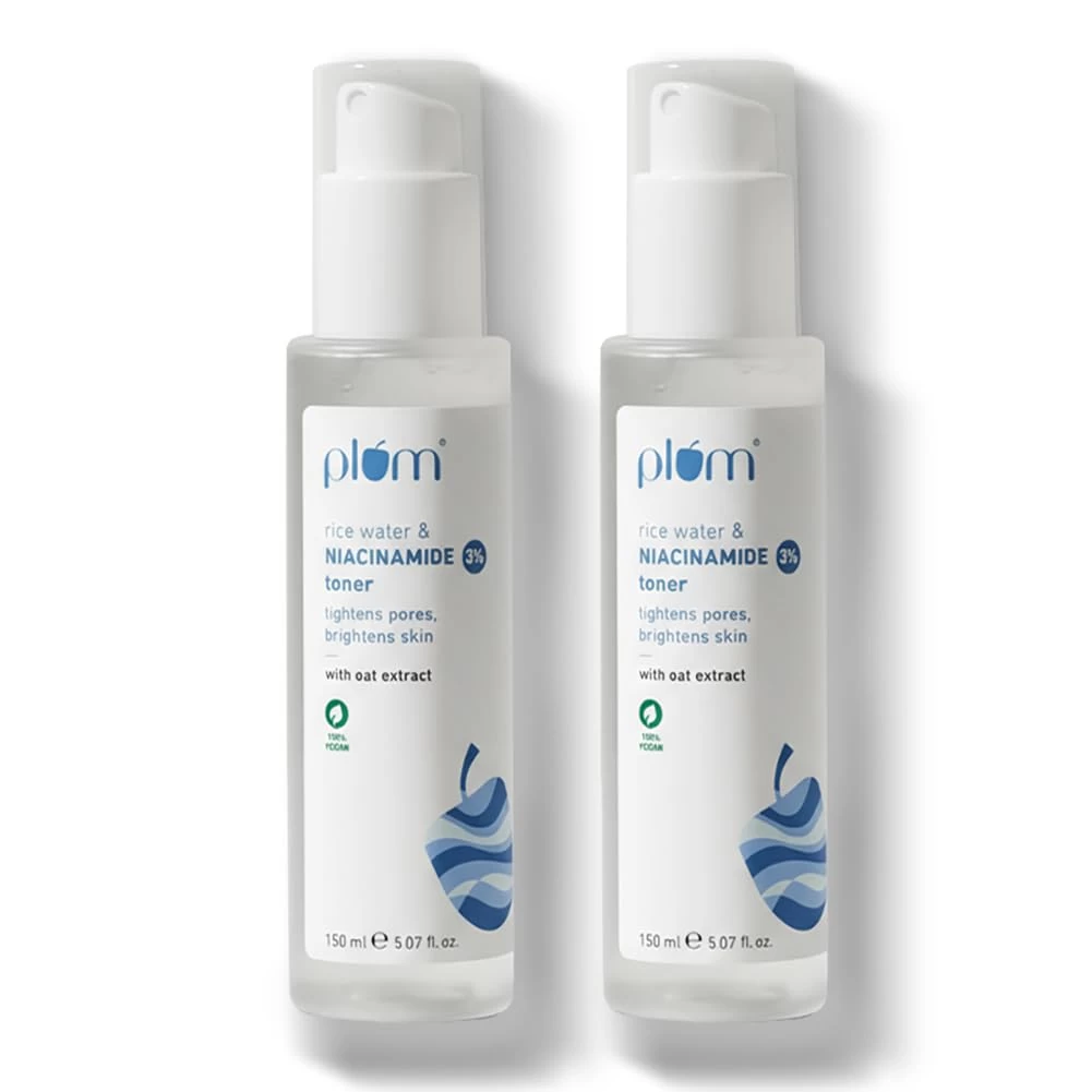 Plum 3% Niacinamide & Rice Water Face Toner | With Rice Ferment Extract 150 ml (Pack of 2)