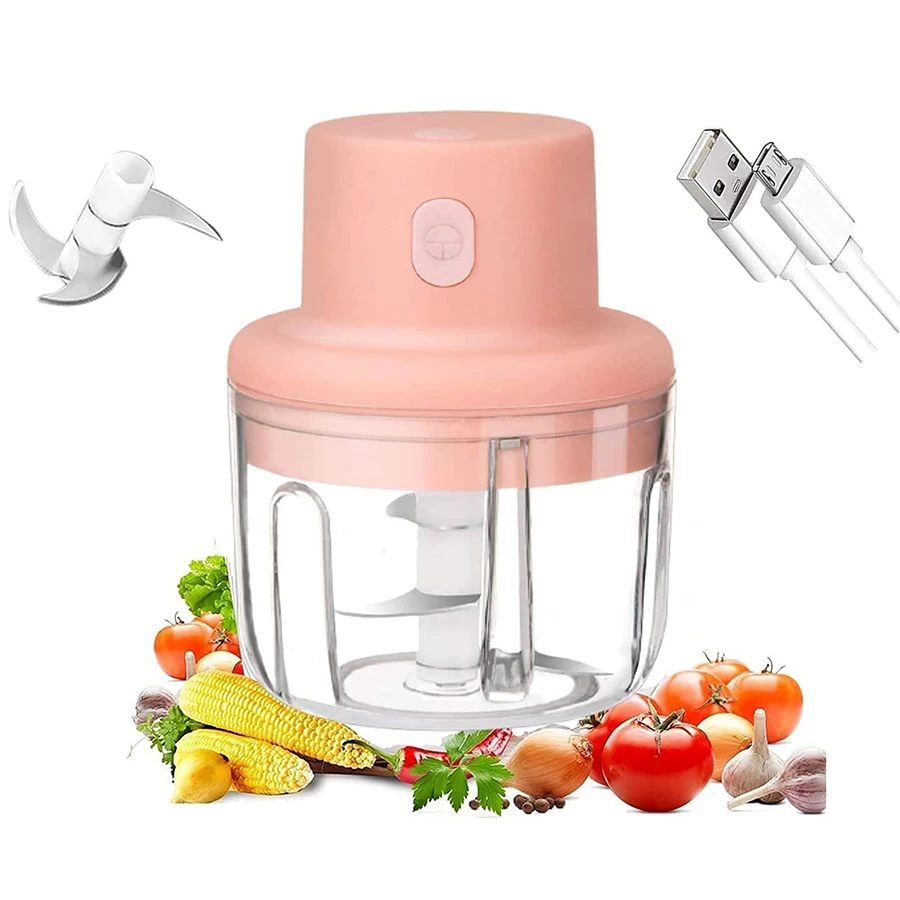 Mini Electric Garlic Chopper - USB Rechargeable 250ml Portable Food Processor for Onion Vegetable Fruit Mincer, Cordless Water-Resistant Cutter with Stainless Steel Blades, Multi-Purpose Mixer