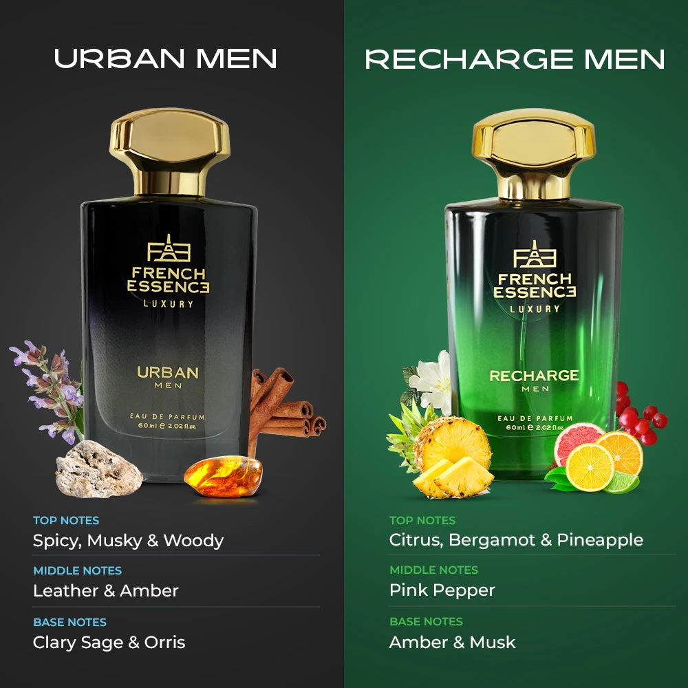 French Essence Recharge & Urban Perfume Combo Pack 60ml+60ml (Pack of 2)