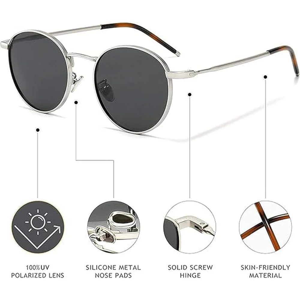 Round Black Colour Sunglasses for Men & Women | UV Protected Stylish Retro Shades