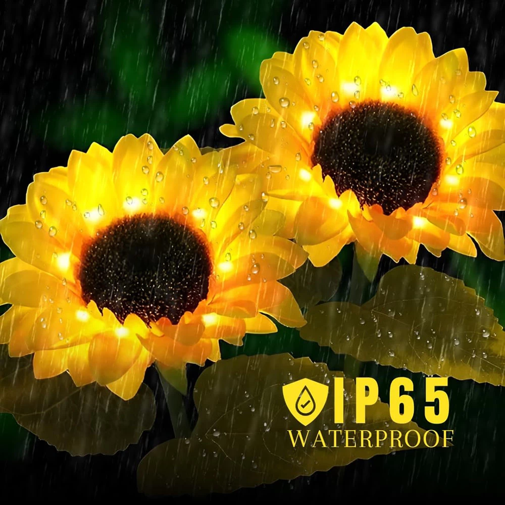 Solar Sunflower Garden Lights Outdoor Waterproof Solar Powered Flower Pot Lights 8 LED's Dusk to Dawn Motion Sensor Swaying Landscape Ground Lamps Decorations for Patio Backyards