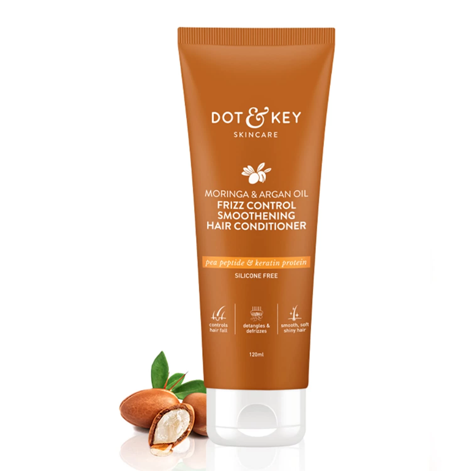 Dot & Key Moringa & Argan Oil Fizz Control Smoothening Hair Conditioner | Fall Control for Dry Hair | Sulphate Free | Strong & Smooth | For Women & Men | 120 ml
