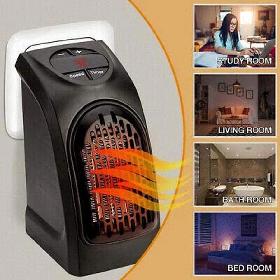 Kitchen Shop Small Electric Handy Room Heater Compact Plug-in, The Wall Outlet 400Watts Mini Handy Heater Fan Wall-Adjustable Timer Digital Display for Office/Camper Fan Room Heater
