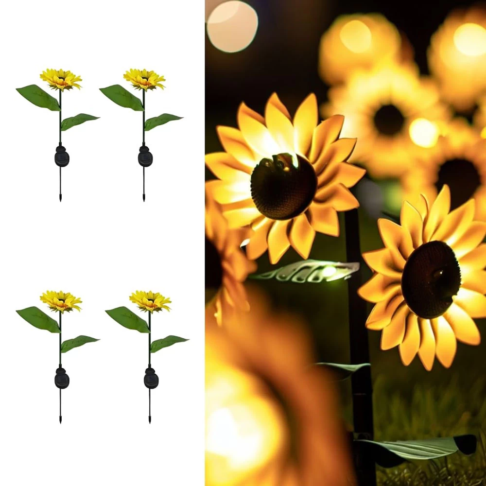 Solar Sunflower Garden Lights Outdoor Waterproof Solar Powered Flower Pot Lights 8 LED's Dusk to Dawn Motion Sensor Swaying Landscape Ground Lamps Decorations for Patio Backyards