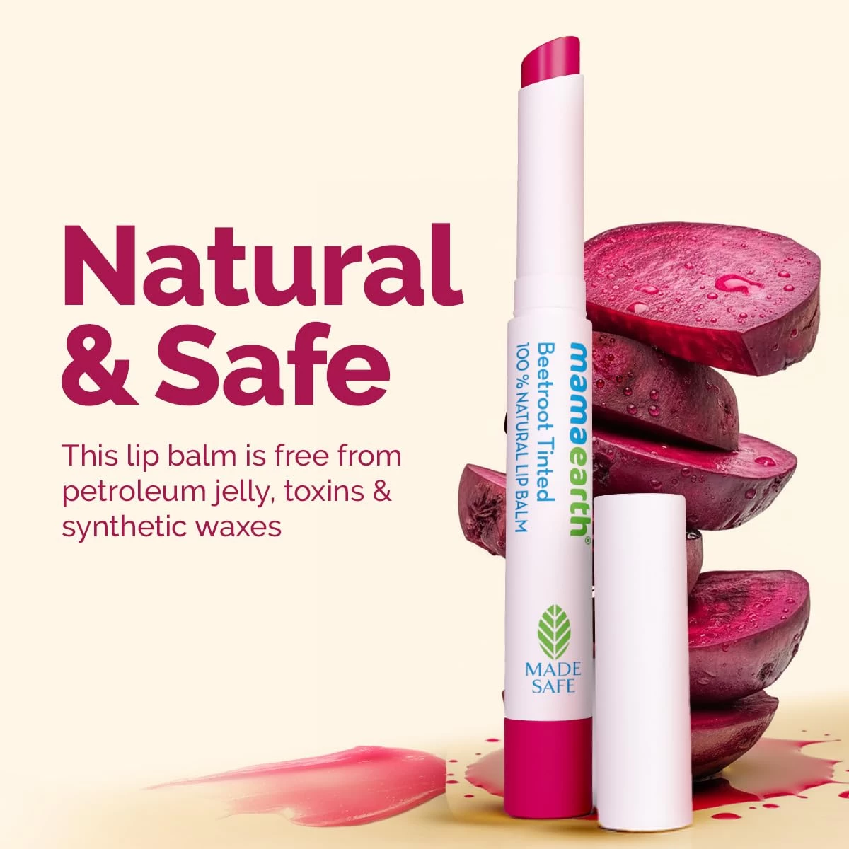 Mamaearth 100% Natural Lip Balm with Beetroot & Beeswax for 12h Moisturized Lips - 2 g | 100% Natural Formula which Provides 12H Moisturization |