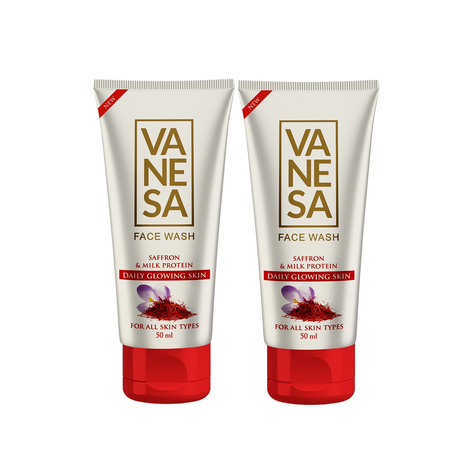 VANESA Face Wash Combo Saffron & Milk Protein | Enhance Skin Tone | For Daily Glowing Skin | All Skin types | 50 ml