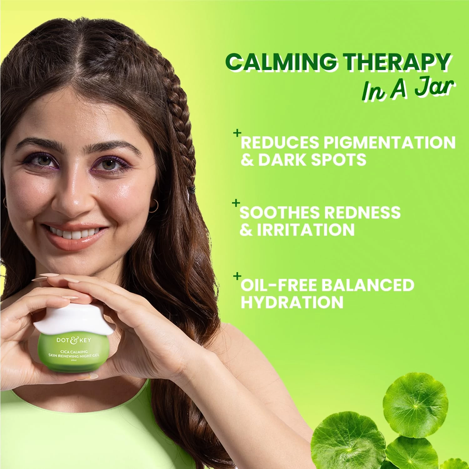 Dot & Key CICA Calming Skin Renewing Night Gel | For Oily, Acne Prone And Sensitive Skin | Night Cream with Niacinamide, Green Tea & Hyaluronic | Fades Blemishes & Dark Spots | 25ml