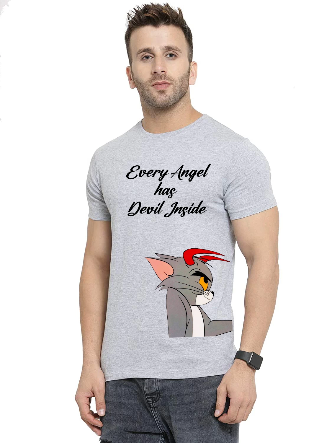 Men Graphic Print Round Neck Cotton Blend T-Shirt