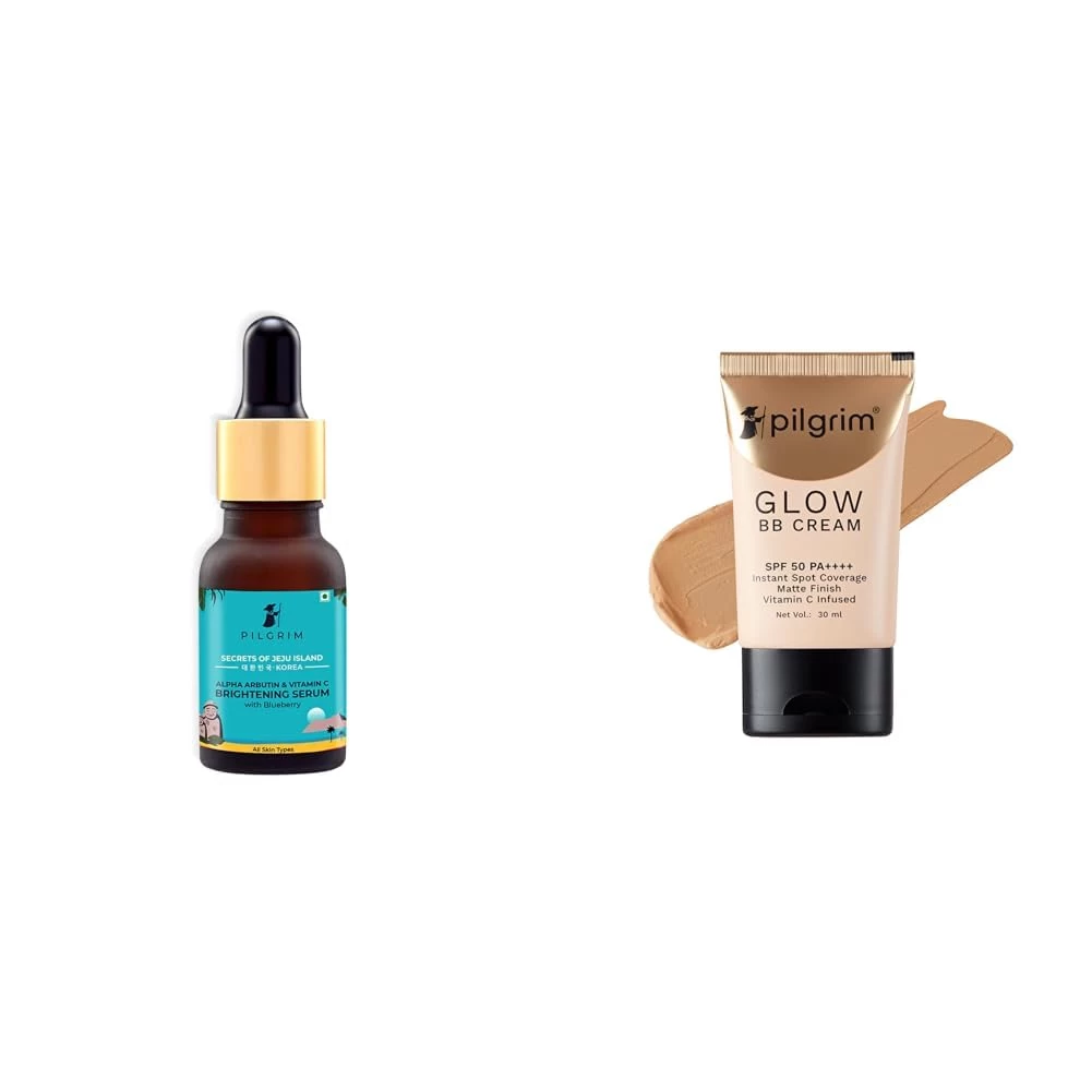 Pilgrim Korean 2% Alpha Arbutin & 3% Vitamin C Brightening Face Serum (Mini - 5 ml) for glowing skin & Honey Glow 3-In-1 Natural Bb Cream Medium Coverage For All Skin Types Spf 50 Pa++++ With Niacin