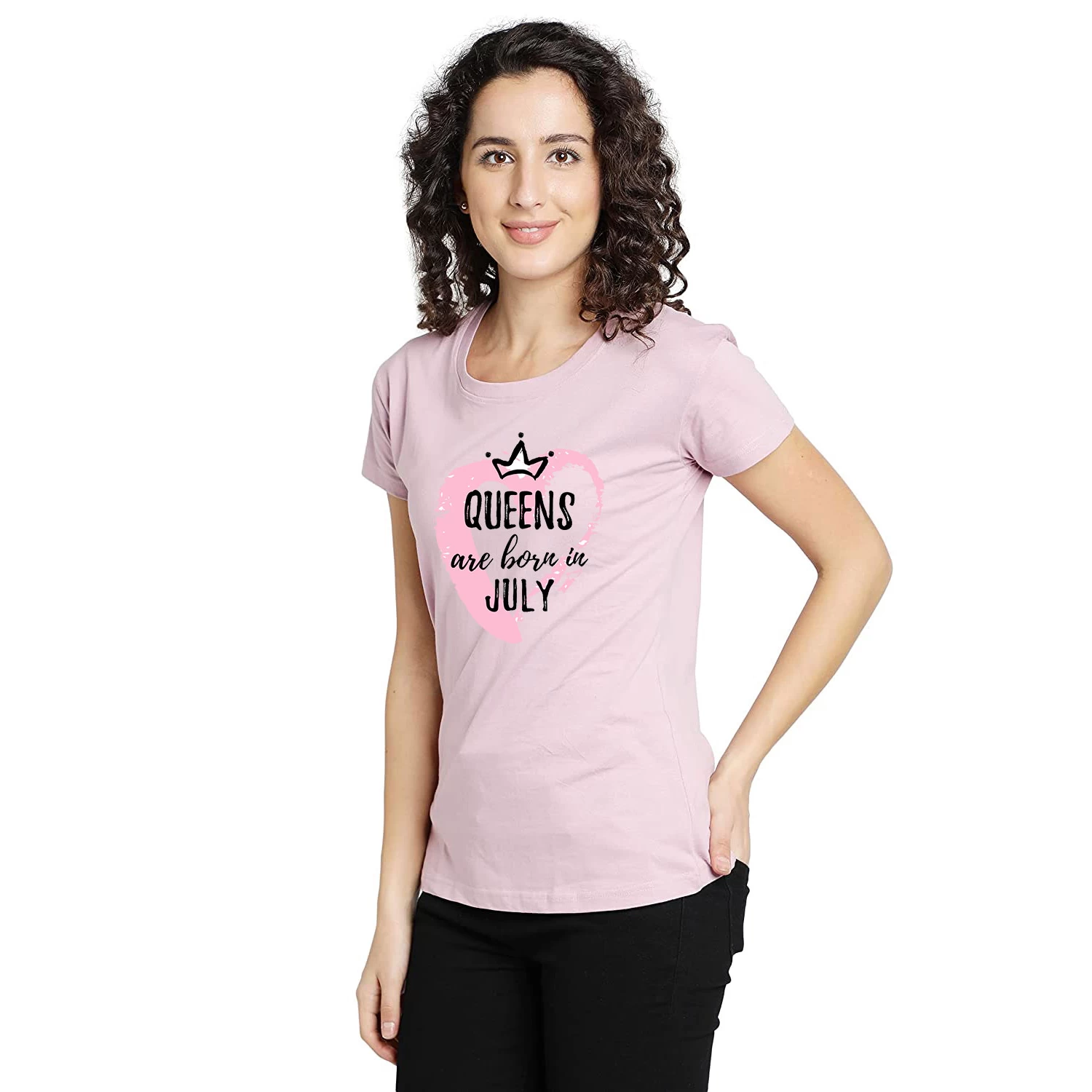 IKING Women Printed, Typography Round Neck Cotton Blend Beige T-Shirt