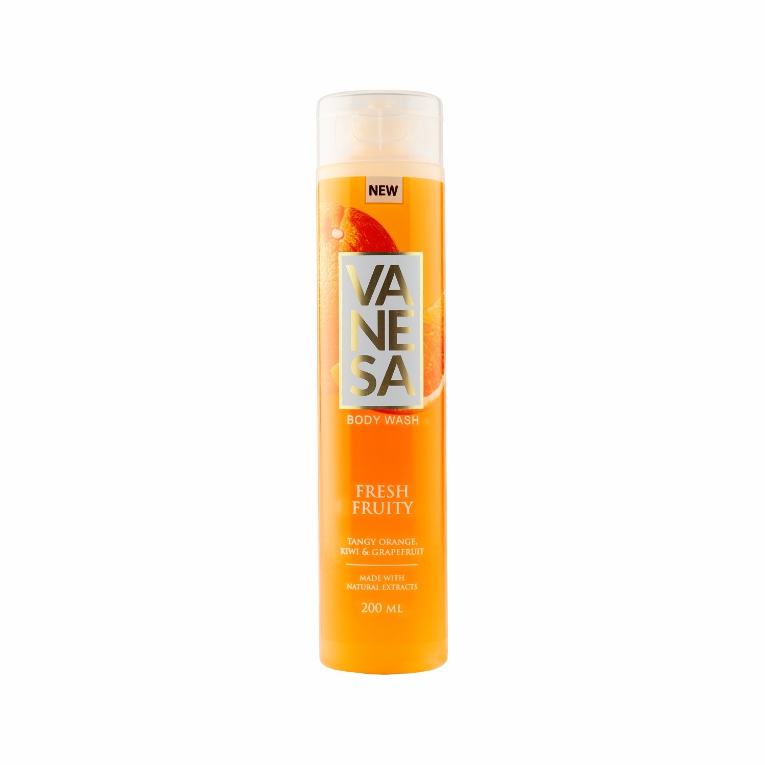 VANESA Fresh Fruity Body Wash with Tangy Orange, Kiwi & Grapefruit | Made with Natural Extracts | With Glycerin | For Fresh Glowing Skin | For Women | 200 ml