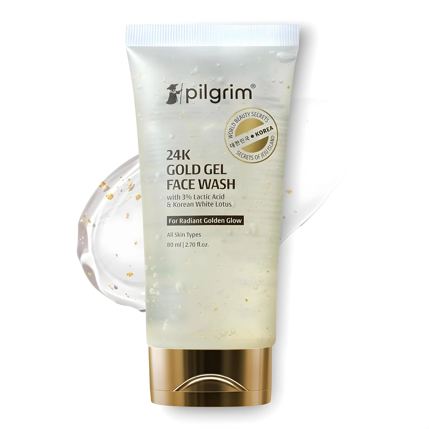 Pilgrim 24k Gold Gel Facewash with Korean White Lotus & Lactic Acid 80ml | Face wash for glowing skin | Reduce dark spot and improves skin texture | Removes dullness | For All Skin Types I For Women a