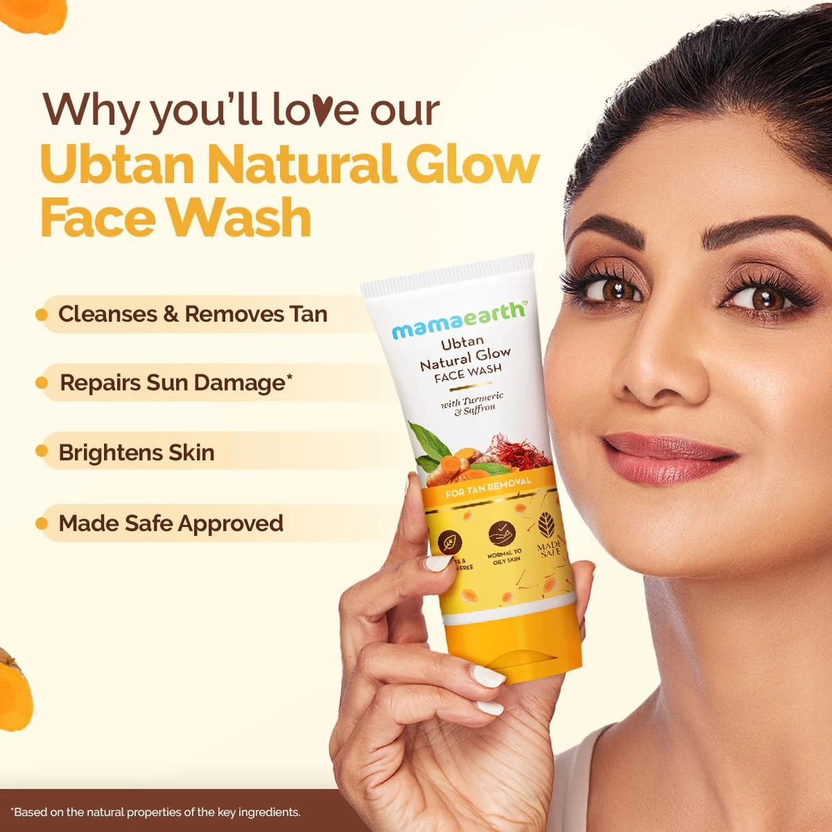 Mamaearth Ubtan Natural Glow Face Wash with Turmeric & Saffron | For Tan Removal & Skin brightening | SLS & Paraben Free | For All Skin Type | For Men & Women