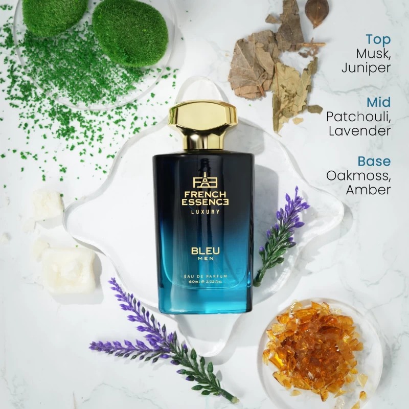 French Essence Bleu Men’s Luxury Perfume | Juniper & Musk Long Lasting Eau de Parfum | Bold Masculine Scent | 60 ml