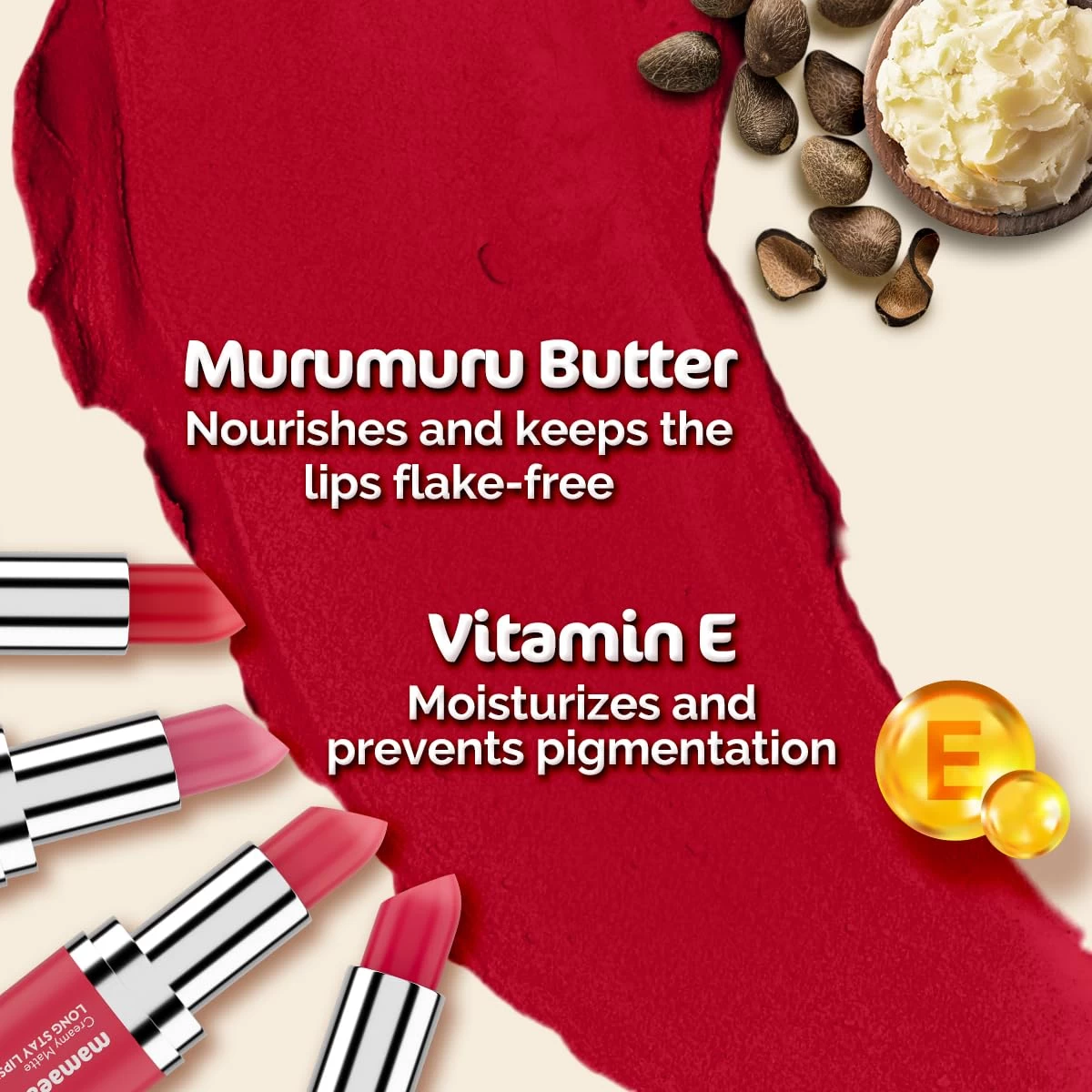 Mamaearth Creamy Matte Long Stay Lipstick with Murumuru Butter and Vitamin E for 8-Hour Long Stay (Flakeproof & Non-Drying) |