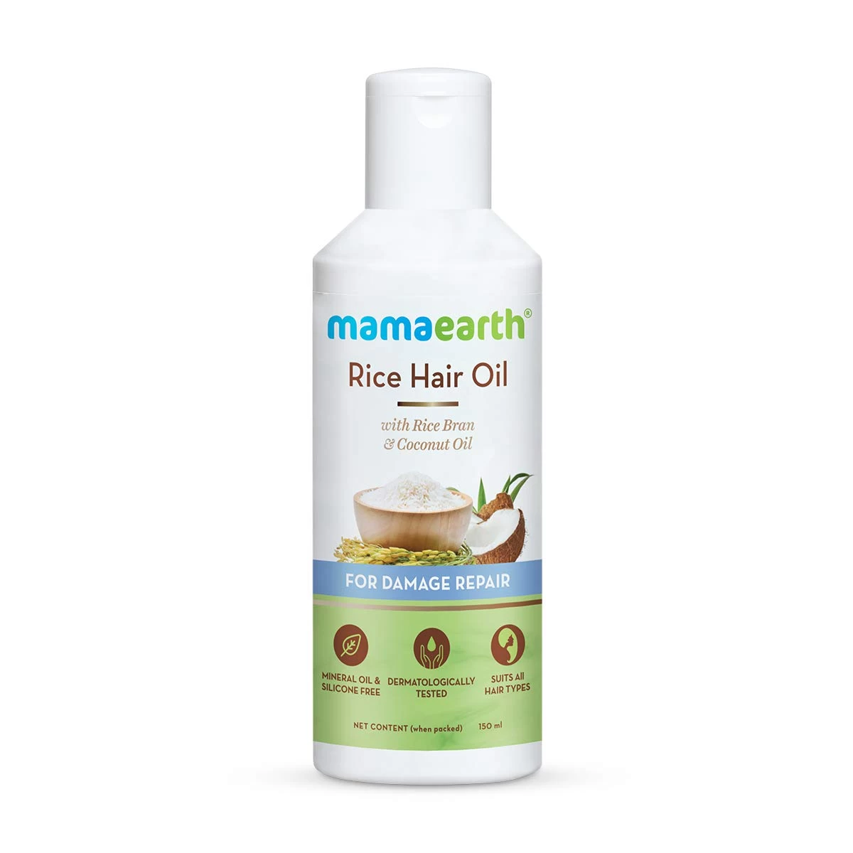 Mamaearth Rice hair oil| For Damaged Hair Repair & Growth | With Rice Bran & Coconut Oil | 150ml