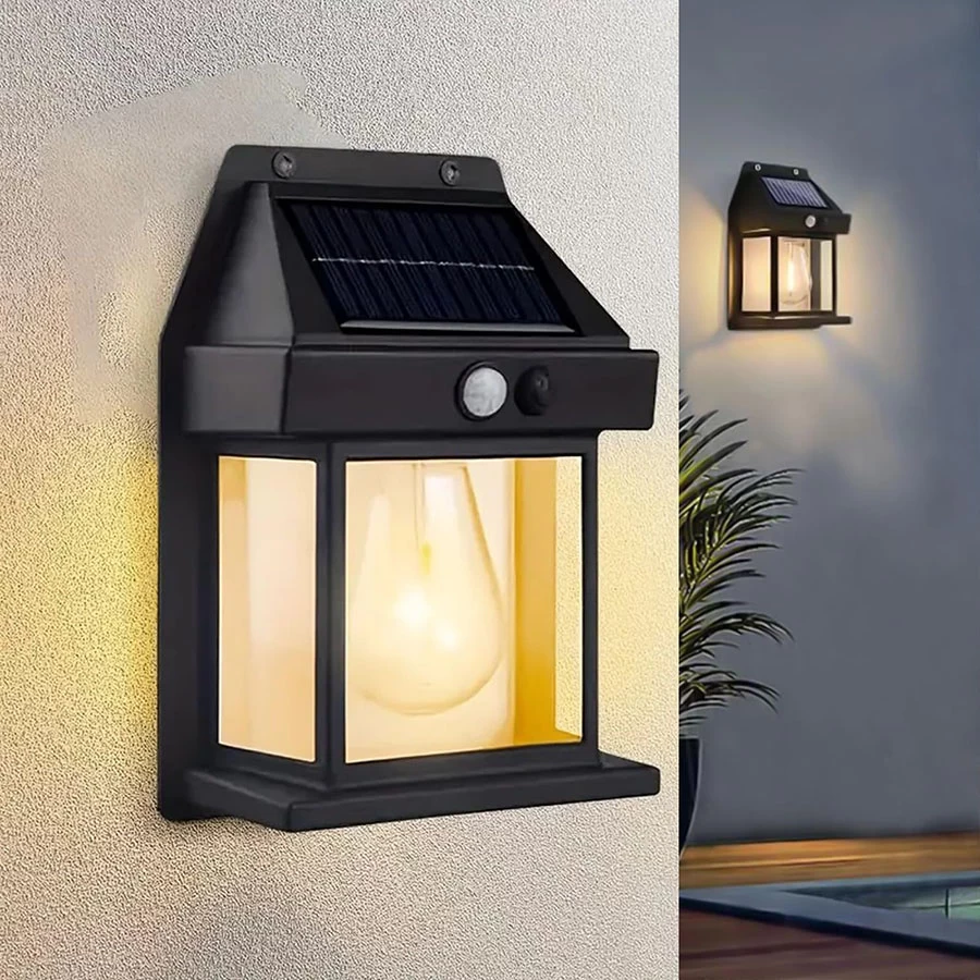 Btag Sun-Powered Wall Light Outdoor with Motion Sensor – Waterproof Exterior LED Sconce Lamp, Auto Charging Security Light for Porch, Patio, Garden, Pathway & Yard Lighting. PO1 (SL002_Warm Yellow)