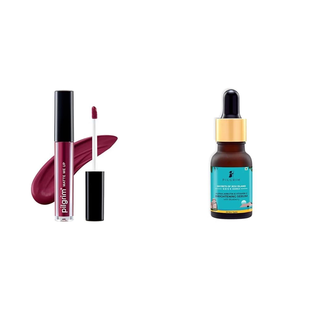 Pilgrim Liquid Matte Lipstick - Wine Spill & Redensyl 3% + Anagain 4% + 5% Capilia Stem Advanced Hair Growth Serum (100ml) with Rosemary & Korean Black Rice