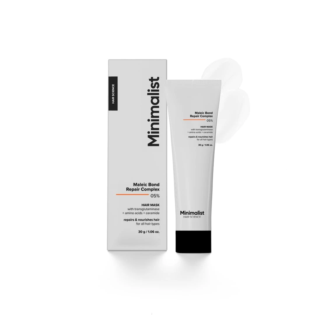 Minimalist Hair Mask for Frizzy & Damaged Hair | 5% Maleic Bond Repair Complex with Amino Acids & Ceramides | Repairs Dry, Dull Hair, Controls Frizz | For Treated Hair | Men & Women |