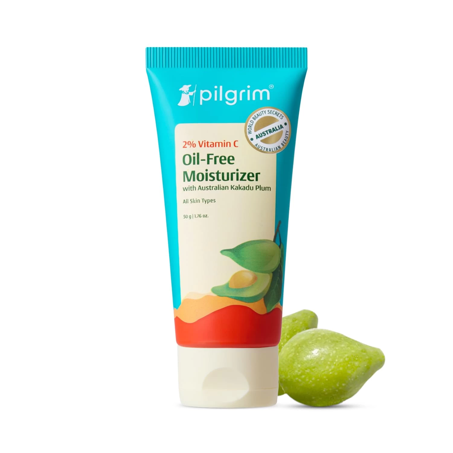 Pilgrim Australian 2% Vitamin C Oil free Moisturizer for oily & acne prone skin with Kakadu Plum & Lime Pearl™ | Vitamin C Moisturizer for Face | Moisturiser for dry skin | Women & Men | 50 gm