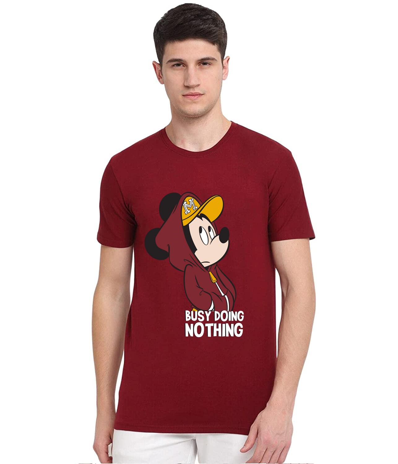 Men's Maroon Micky Busy Printed T-shirt