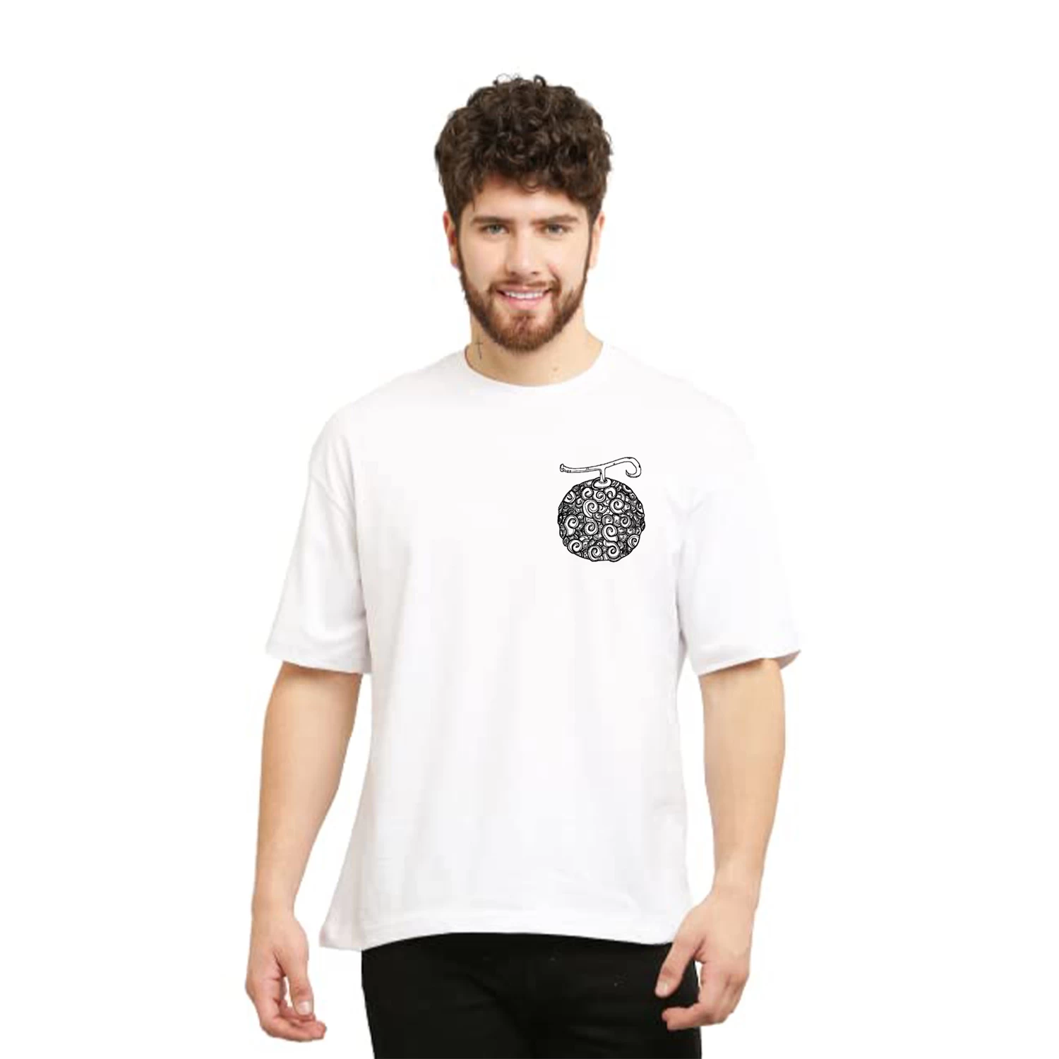 One Piece Printed Regular Fit Off White Cotton T-Shirt
