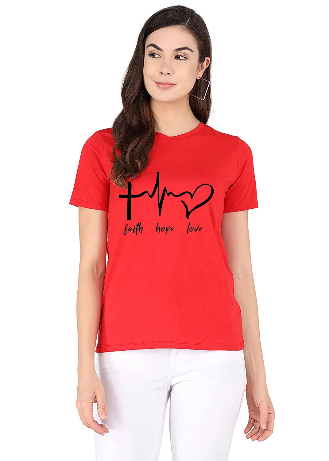 I KING Women Printed Round Neck Cotton T-Shirt