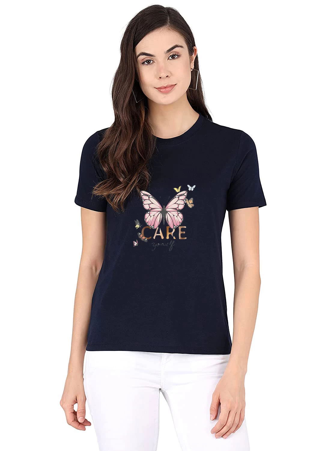 FASHION Women Floral Print Round Neck Cotton T-Shirt