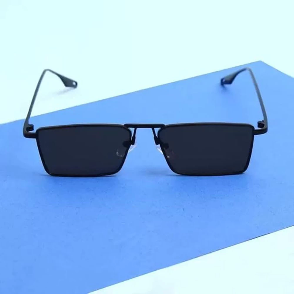 Rectangular Retro Black Shades Sunglasses for Men & Women | Stylish UV Protected Eyewear