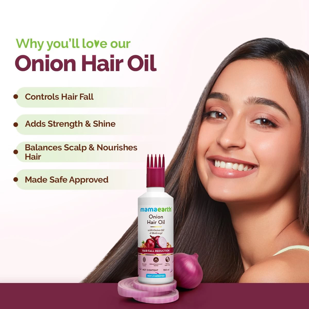 Mamaearth Onion Hair Oil with Onion Oil & Redensyl for Hair Fall Control | Boosts Hair Growth | Adds Strength & Shine