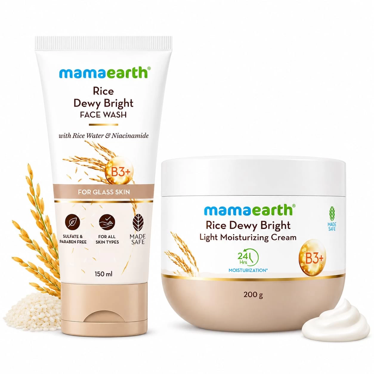 Mamaearth Rice Water Glass Skin Duo | Face Wash + Moisturizing Cream