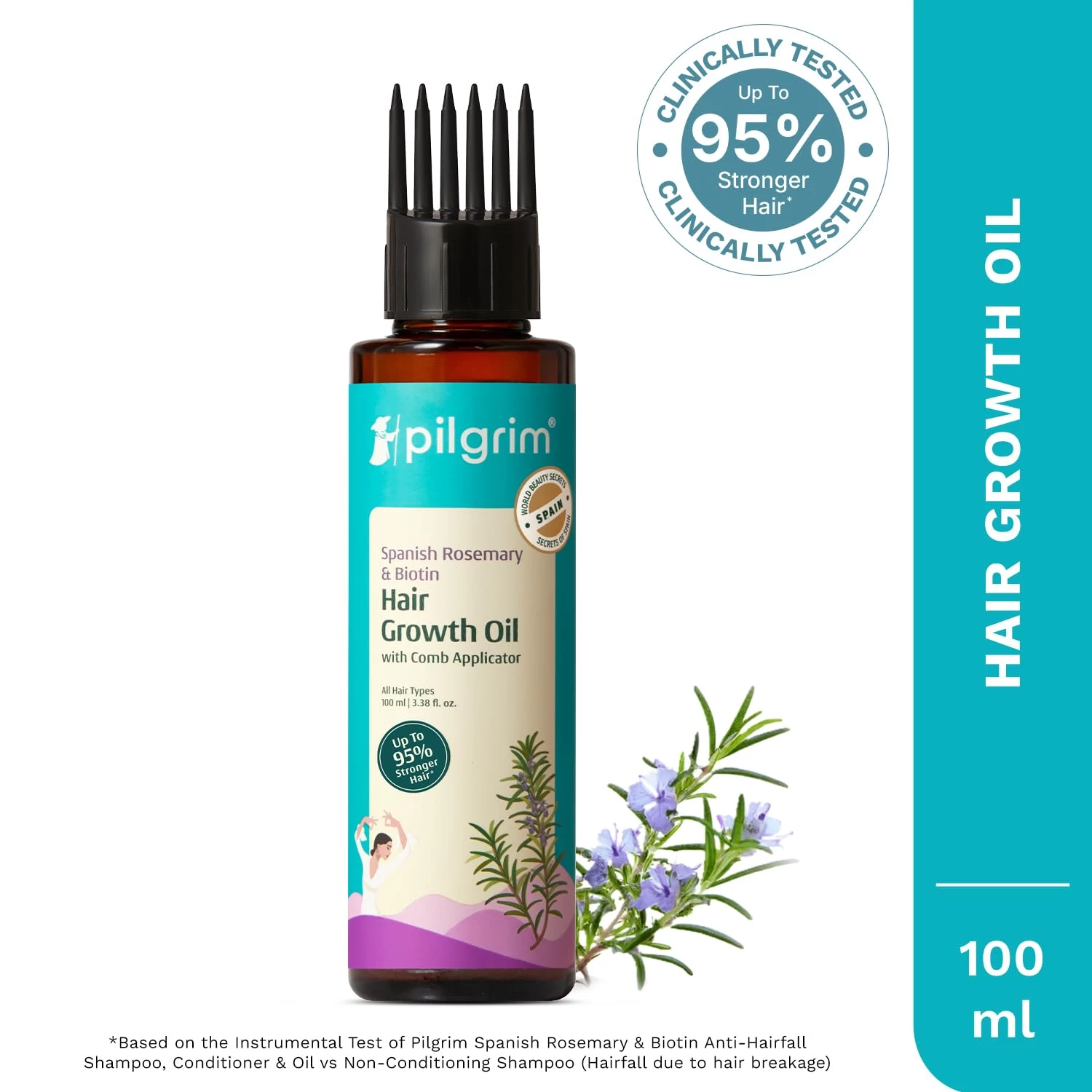 Pilgrim Spanish Rosemary Anti-Hairfall Oil| with Biotin & Triple-Oil Nourishment | Reduces Hair Fall, Promotes Hair Growth, Strengthens, Nourishes & Thicker Hair | All Hair Types