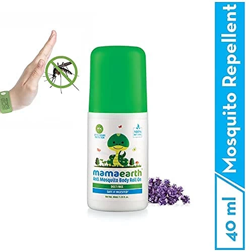 Mamaearth Natural Anti Mosquito Body Roll On for Indoor & Outdoor use, Mosquito Repellent, DEET Free, Protects from Dengue, Malaria & Chikungunya,Safe for babies-40ml