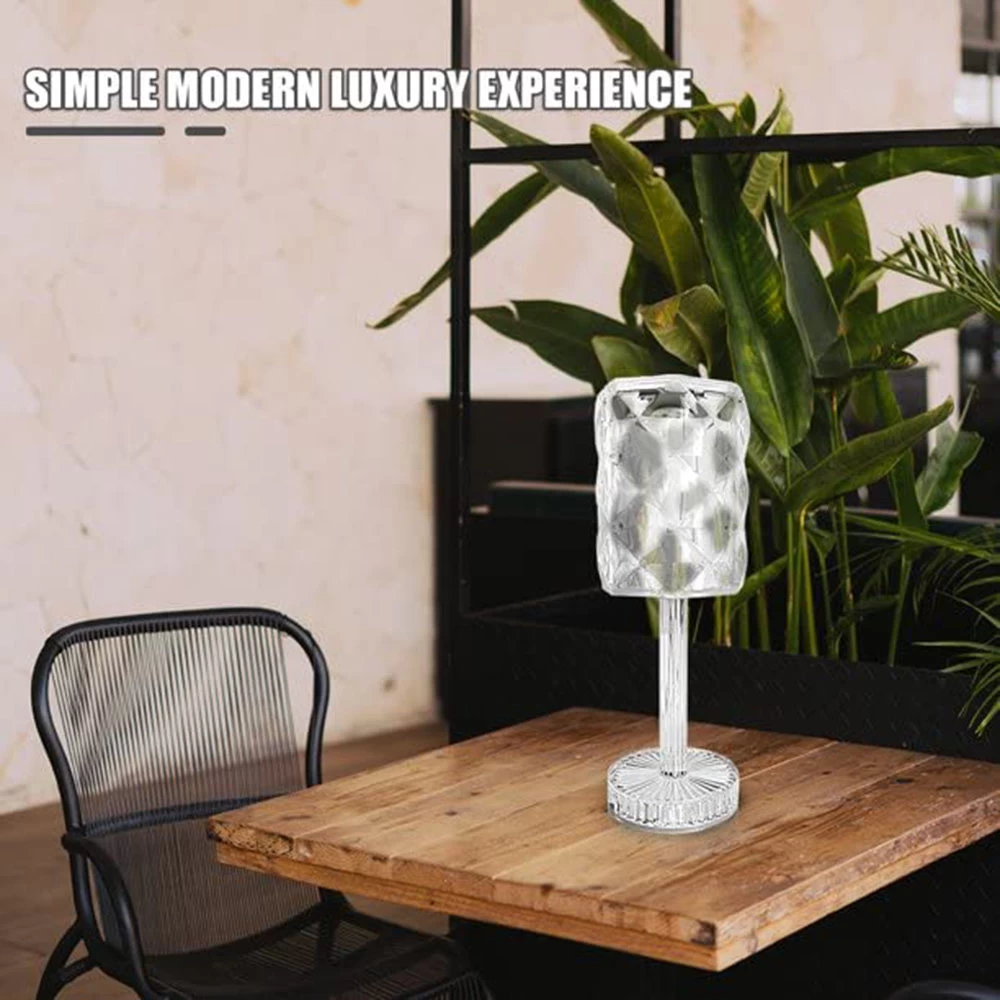 Crystal Table Lamp with Touch & Remote Control, 16 Color Diamond Table Lamp, Rose Lamp, Romantic Columnar Atmosphere Lamp, Party Dinner Decor, (USB Type-C, Remote)