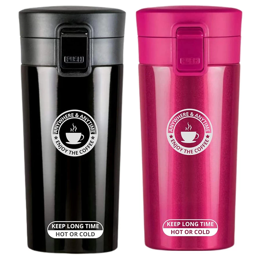 Double Wall 380ML Vacuum Insulated Stainless Steel Tea Coffee Mug Thermos Flask Travel Mug - Tumbler with Flip Lid Mesh Strainer Hot and Cold for 6 Hours(Multicolor)