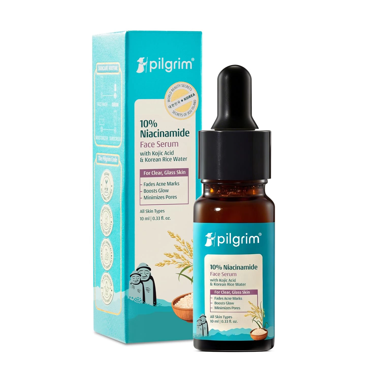 Pilgrim 10% Niacinamide Face Serum for Acne Marks with Korean Rice Water  Fades Dark Spots, Controls Oil, Minimizes Pores, Strengthens Skin Barrier | Quick Absorbing | For All Skin Type