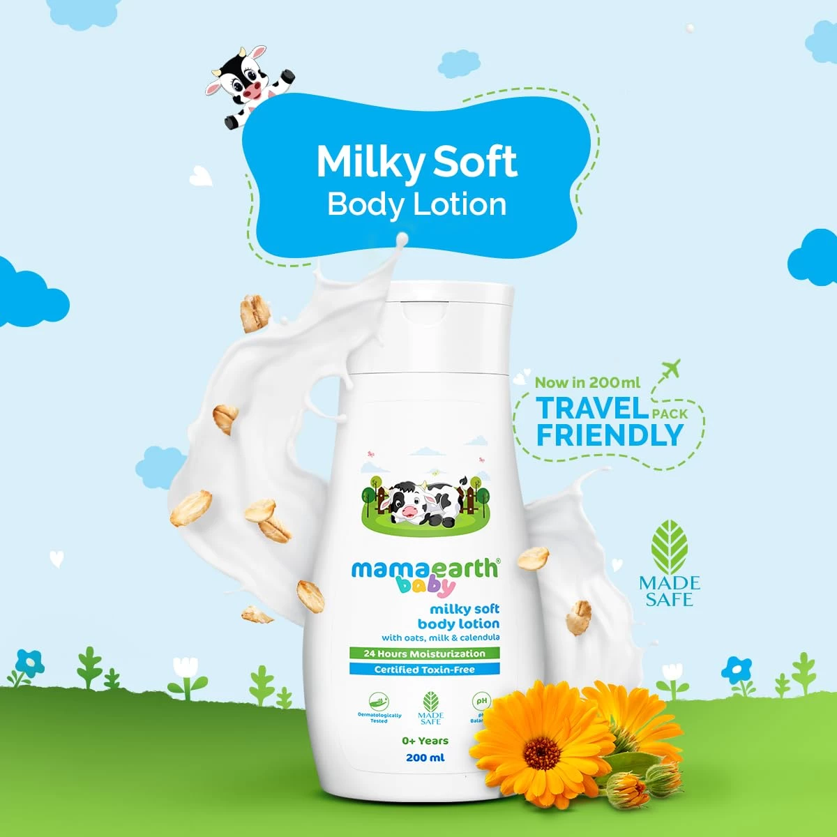 Mamaearth Milky Soft Body Lotion for Babies with Oats, Milk & Calendula|Deeply Nourishes Skin | 24-Hour Moisturization | Travel-friendly Pack