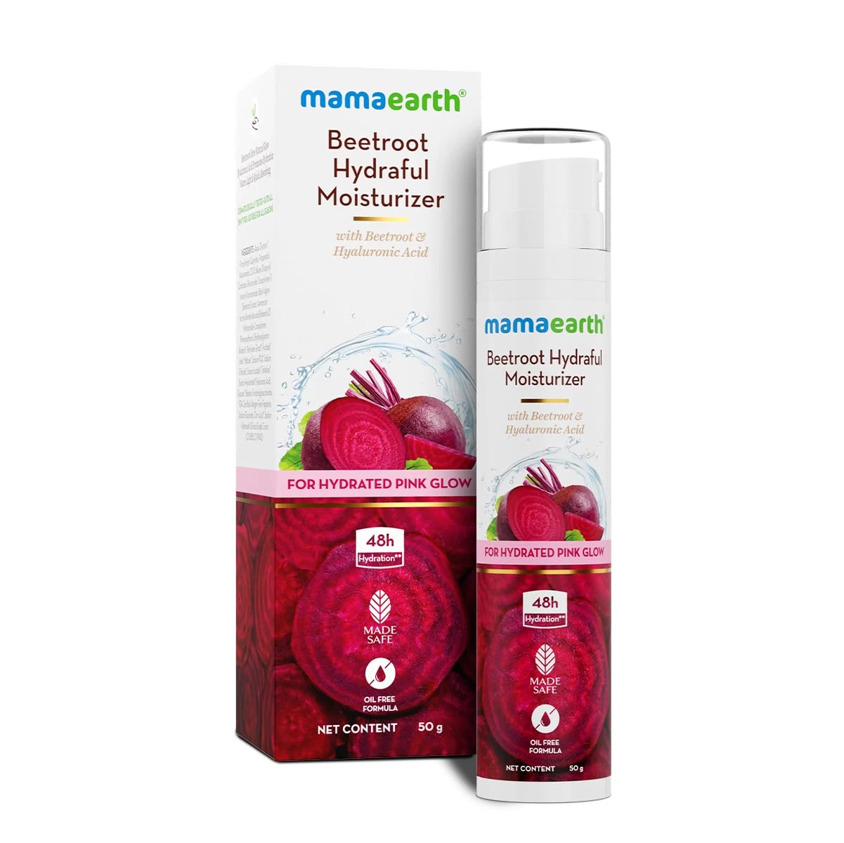 Mamaearth Beetroot Hydraful Moisturizer With Beetroot & Hyaluronic Acid For Hydrated Pink Glow - 50 g | 48-H Hydration | Oil Free Formula