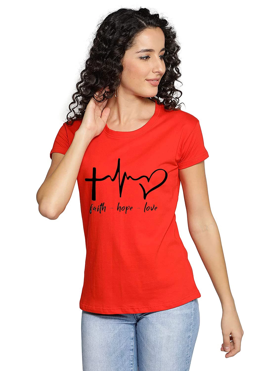 I KING Women Printed Round Neck Cotton T-Shirt