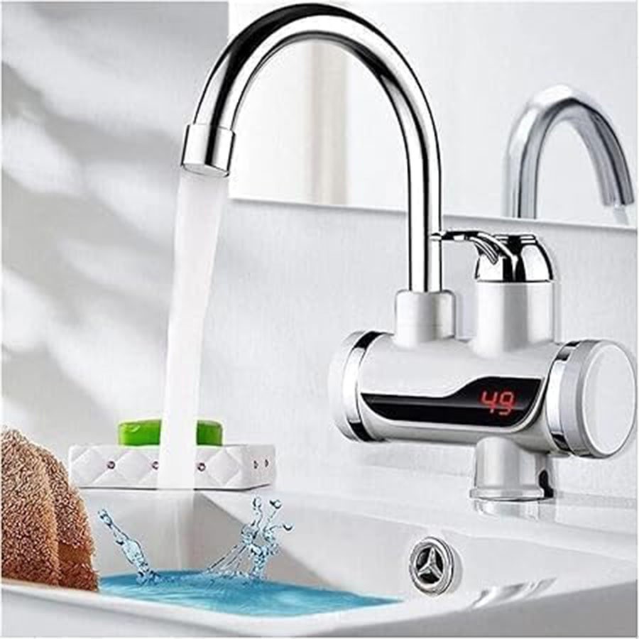 Electric Water Heater Faucet Tap Hot And Cold Water Geyser Water Heater Faucet Kitchen Fast Heating Tap with LED Digital Temperature Display ABS Body Shock Proof Electric Saving.