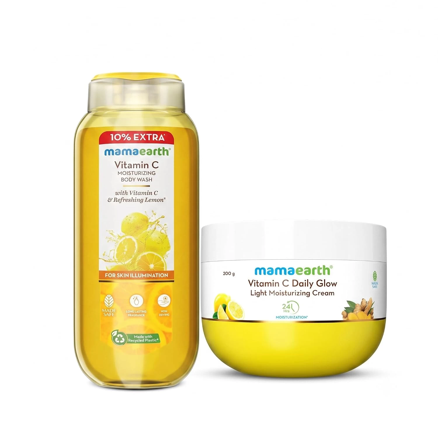 Mamaearth Vitamin C Glow Routine | Moisturizing Body Wash + Daily Glow Light Moisturizing Cream | Bathing & After-Bath Care for Soft, Moisturized & Radiant Skin | All Skin Types
