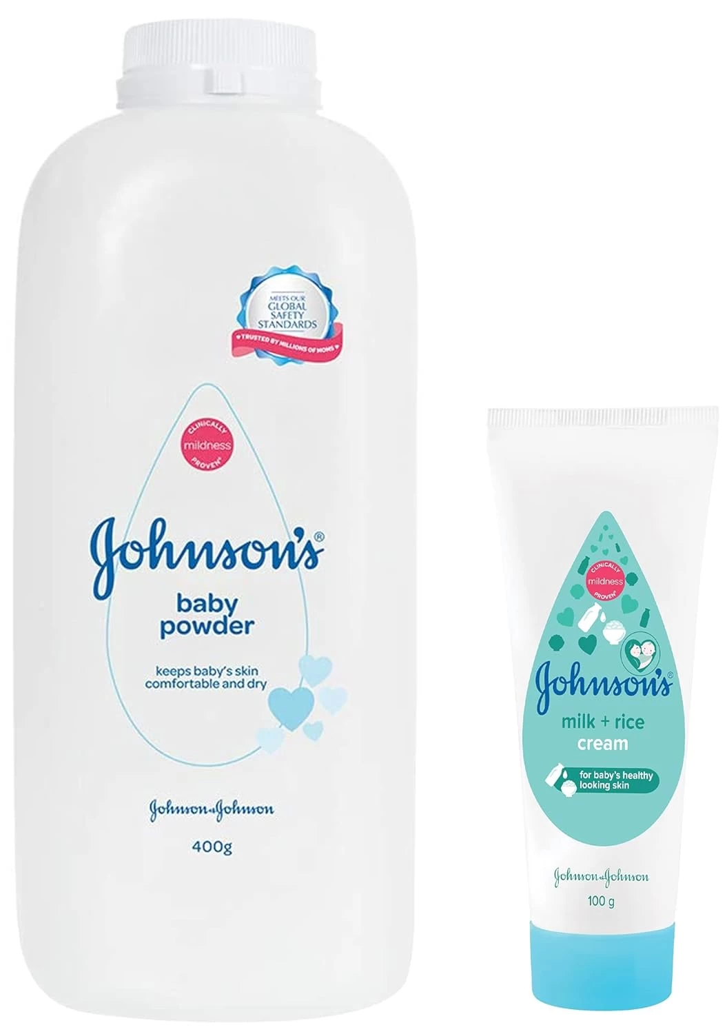 Johnson's Baby Powder (400g) & Baby Milk and Rice Cream for Summer, 100g