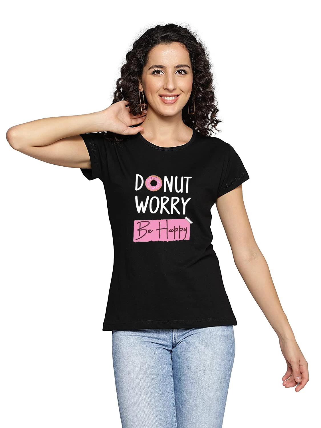 I KING Women Printed Round Neck Polycotton T-Shirt